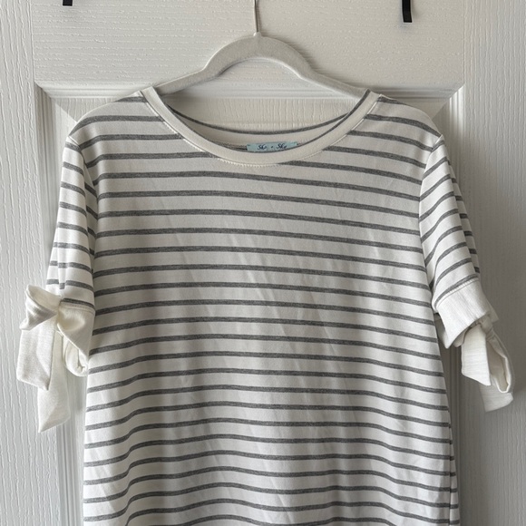 She + Sky Gray and White Striped Dress - Picture 1 of 6